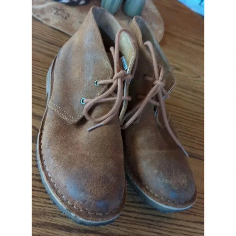 UGG Chestnut Brown Leather‎ Lace Up Ankle BOOTS Distressed 7.5 Mens